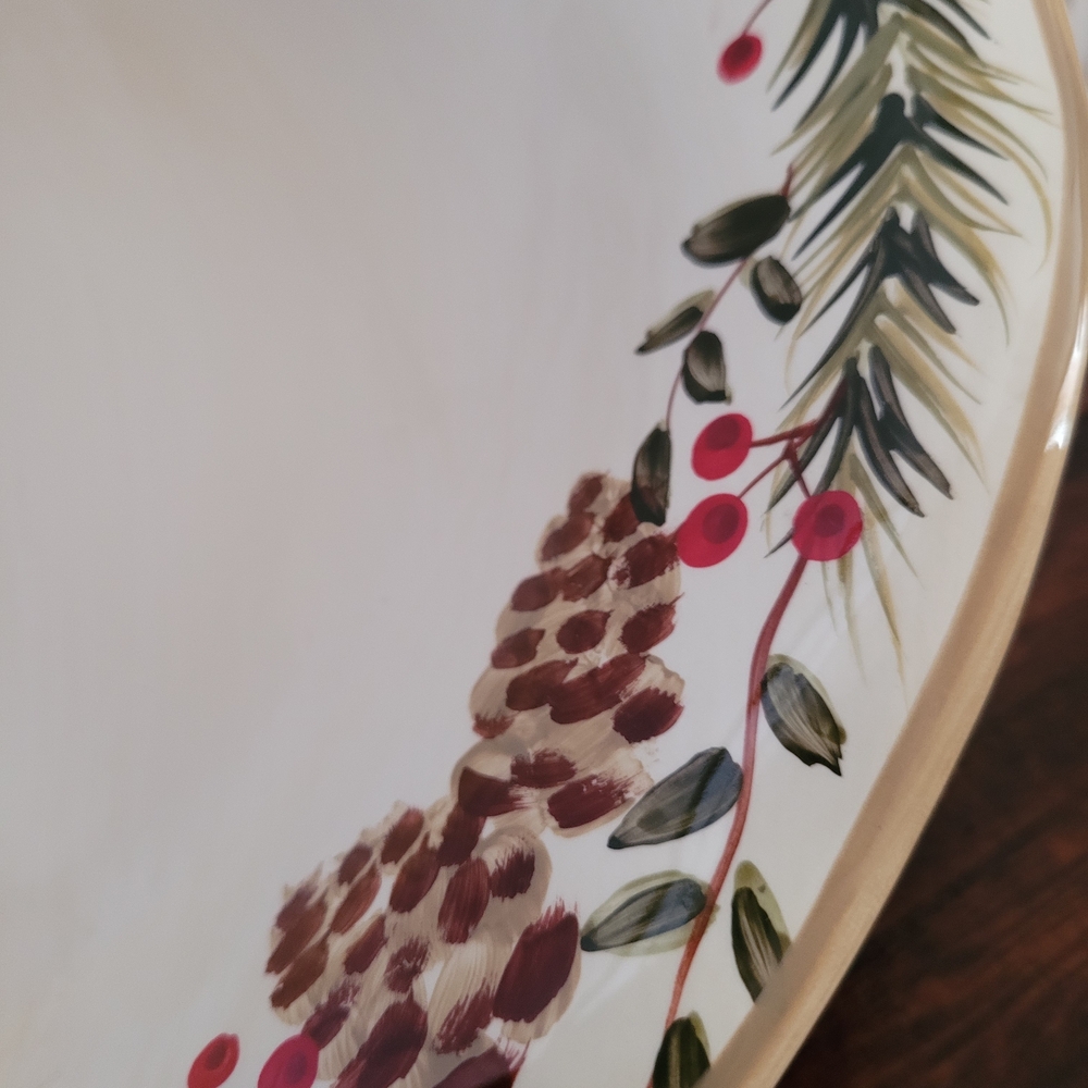 Festive Cream, Brown, Green and Red Divided Serving Platter - Picture 4 of 5